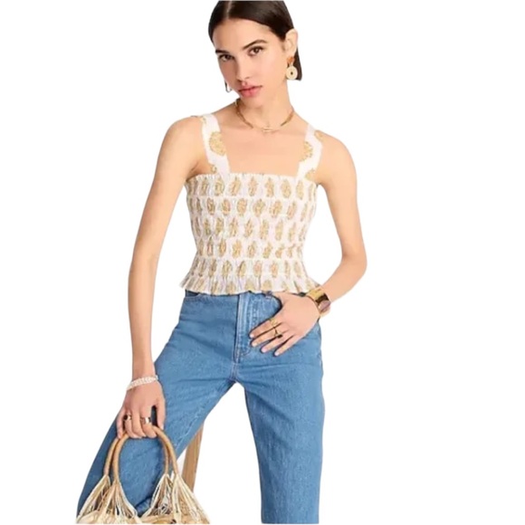 NWOT J. Crew White Smocked Crop Tank Tube Top in Gathered Floral Block Print - L - Picture 15 of 15